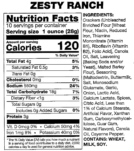 Zesty Ranch Crackers Label